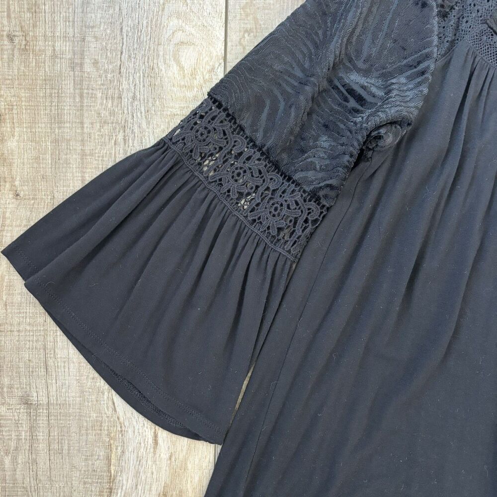 Womens Fairy Grunge Top Size L Whimsigoth Velvet Burnout Black Witchy Crochet - Picture 4 of 15